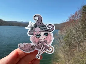Sticker  | 20B3 Halloween Girl Dark Skin | Waterproof Vinyl Sticker | White | Clear | Permanent | Removable | Window Cling | Glitter | Holographic