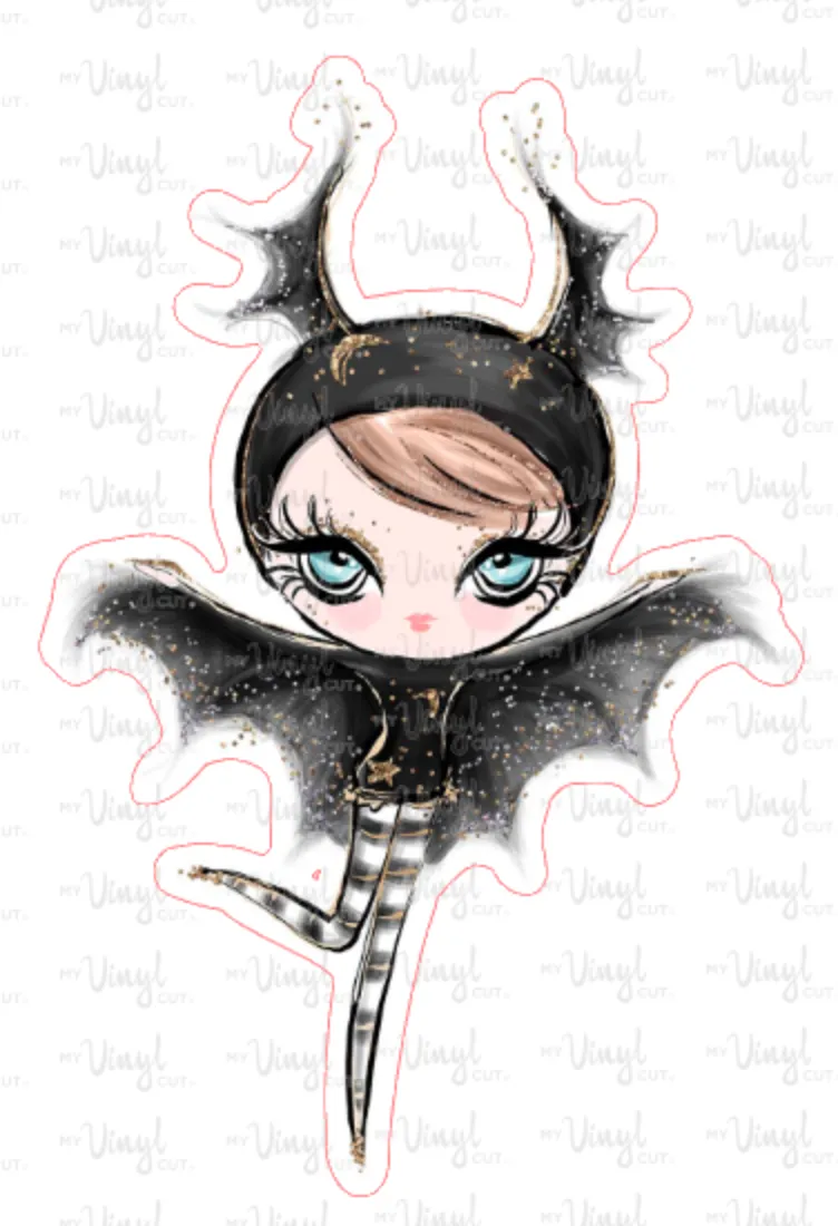 Sticker | 20C1 Halloween Girl Brown Hair | Waterproof Vinyl Sticker | White | Clear | Permanent | Removable | Window Cling | Glitter | Holographic