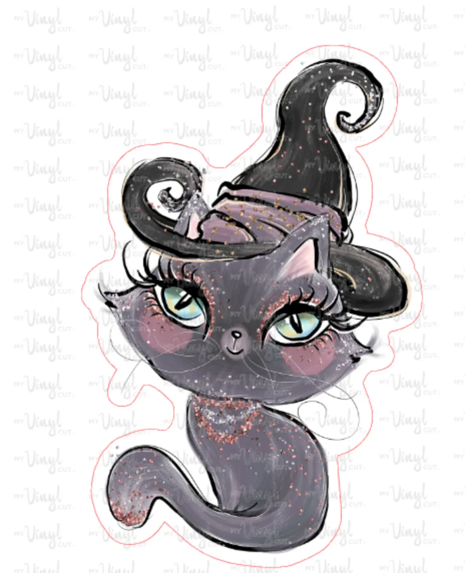 Sticker | 20F Halloween Cat | Waterproof Vinyl Sticker | White | Clear | Permanent | Removable | Window Cling | Glitter | Holographic