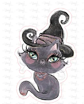 Sticker | 20F Halloween Cat | Waterproof Vinyl Sticker | White | Clear | Permanent | Removable | Window Cling | Glitter | Holographic