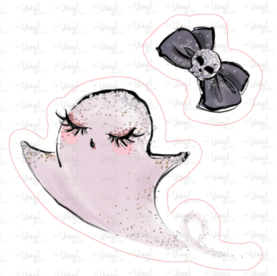 Sticker | 20J Halloween Ghost Bow | Waterproof Vinyl Sticker | White | Clear | Permanent | Removable | Window Cling | Glitter | Holographic