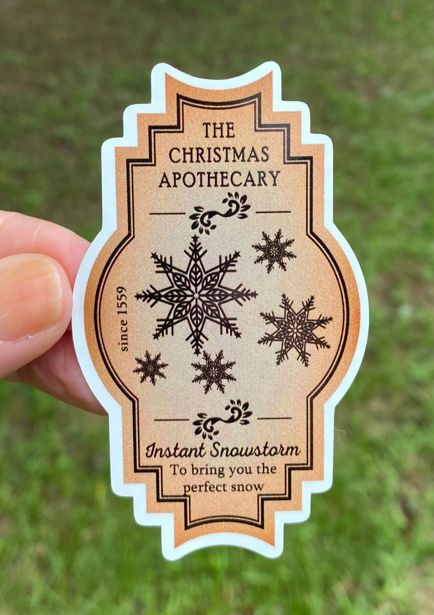 Sticker | 26N | Apothecary Label Snowflakes | Waterproof Vinyl Sticker | White | Clear | Permanent | Removable | Window Cling | Glitter | Holographic