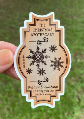Sticker | 26N | Apothecary Label Snowflakes | Waterproof Vinyl Sticker | White | Clear | Permanent | Removable | Window Cling | Glitter | Holographic