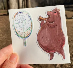 Sticker | 34E | Bear with Tree | Waterproof Vinyl Sticker | White | Clear | Permanent | Removable | Window Cling | Glitter | Holographic