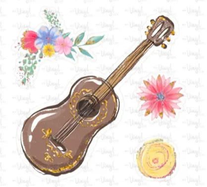 Sticker | 34L | Ukulele Flowers | Waterproof Vinyl Sticker | White | Clear | Permanent | Removable | Window Cling | Glitter | Holographic