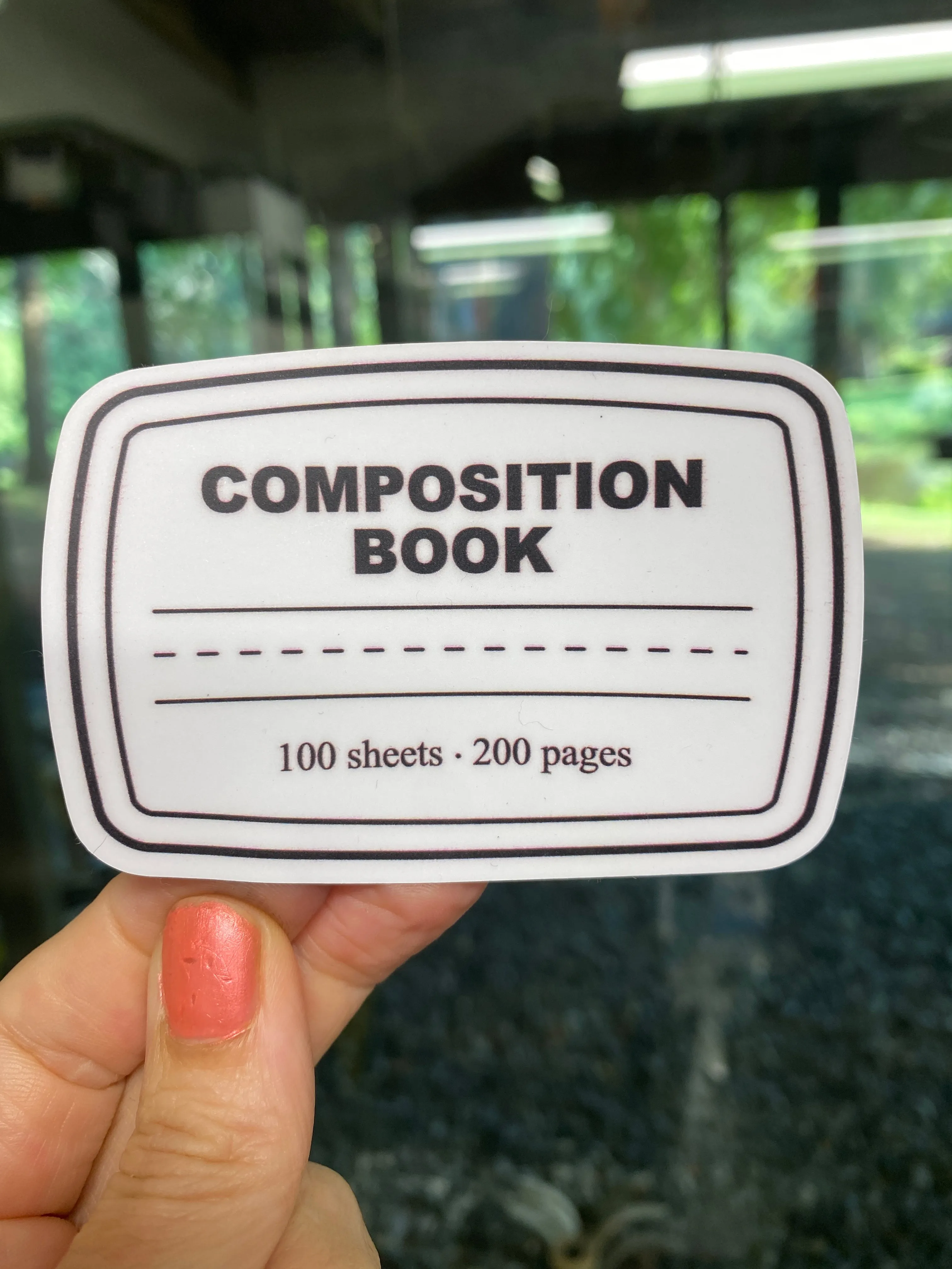 Sticker | 36G | Composition Notebook | Waterproof Vinyl Sticker | White | Clear | Permanent | Removable | Window Cling | Glitter | Holographic