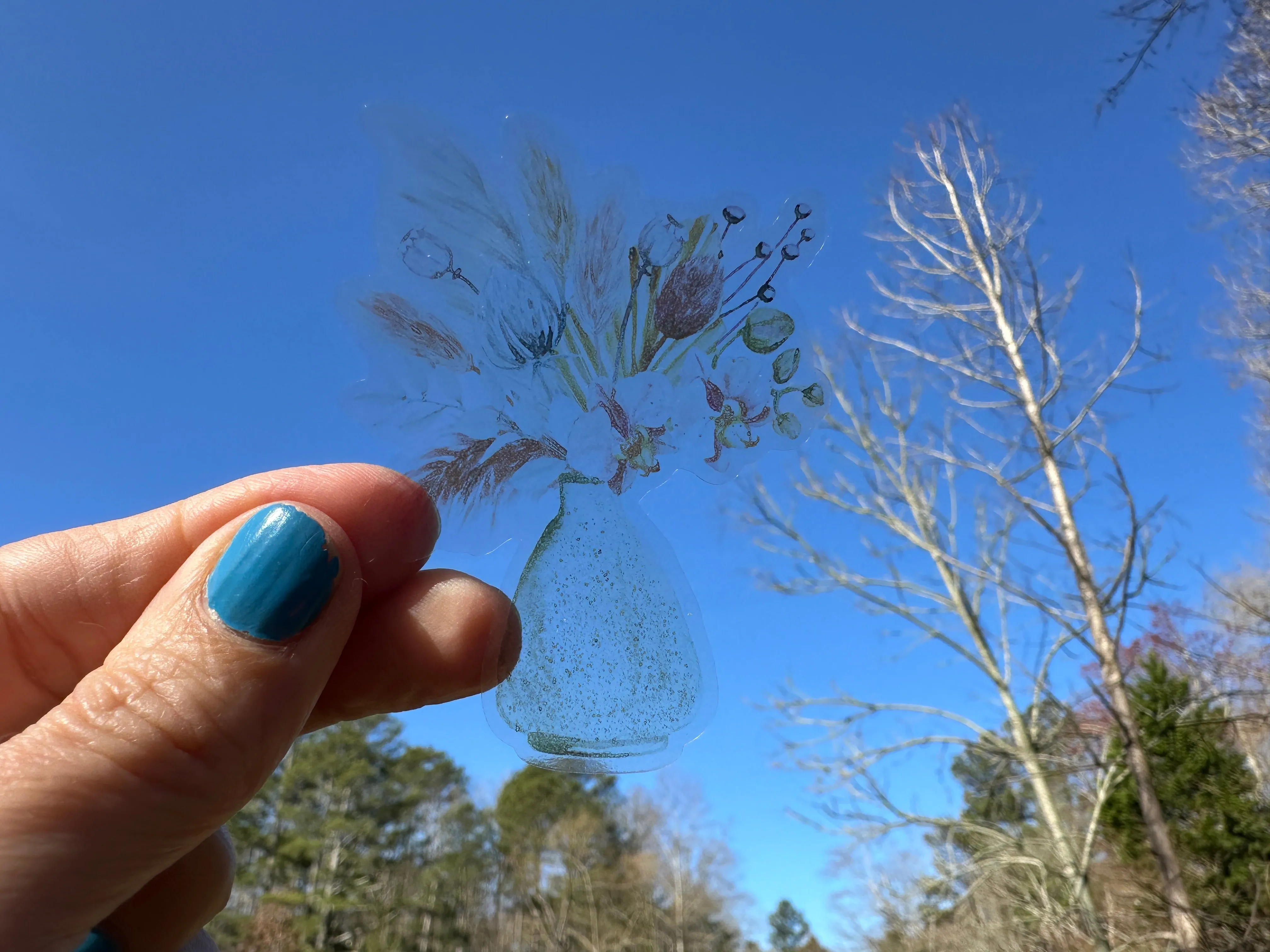 Sticker | 37B | Beige Flowers in Vase | Waterproof Vinyl Sticker | White | Clear | Permanent | Removable | Window Cling | Glitter | Holographic