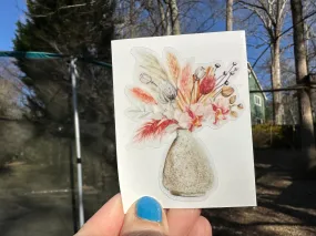 Sticker | 37B | Beige Flowers in Vase | Waterproof Vinyl Sticker | White | Clear | Permanent | Removable | Window Cling | Glitter | Holographic