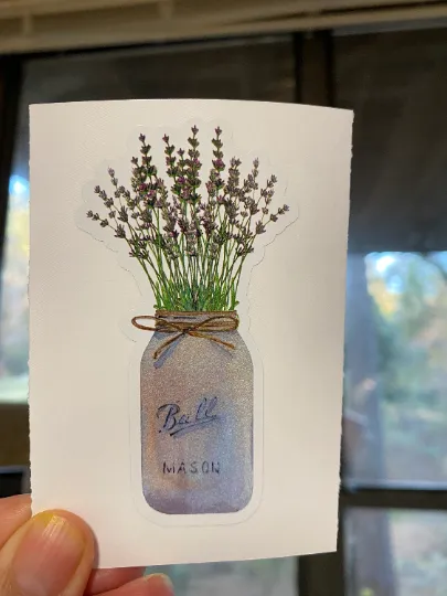 Sticker | 37C | Lavender in a Vase | Waterproof Vinyl Sticker | White | Clear | Permanent | Removable | Window Cling | Glitter | Holographic
