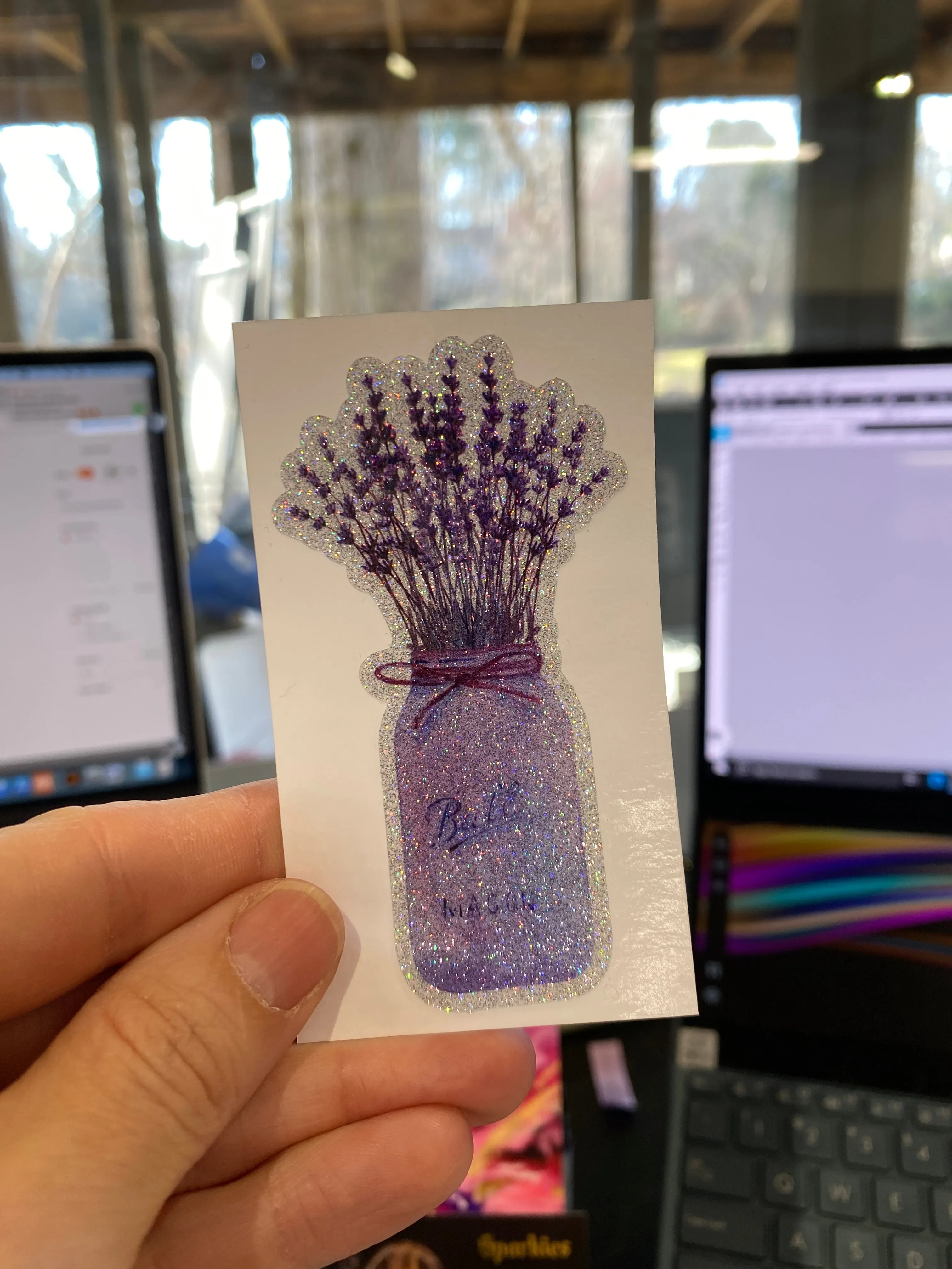 Sticker | 37C | Lavender in a Vase | Waterproof Vinyl Sticker | White | Clear | Permanent | Removable | Window Cling | Glitter | Holographic