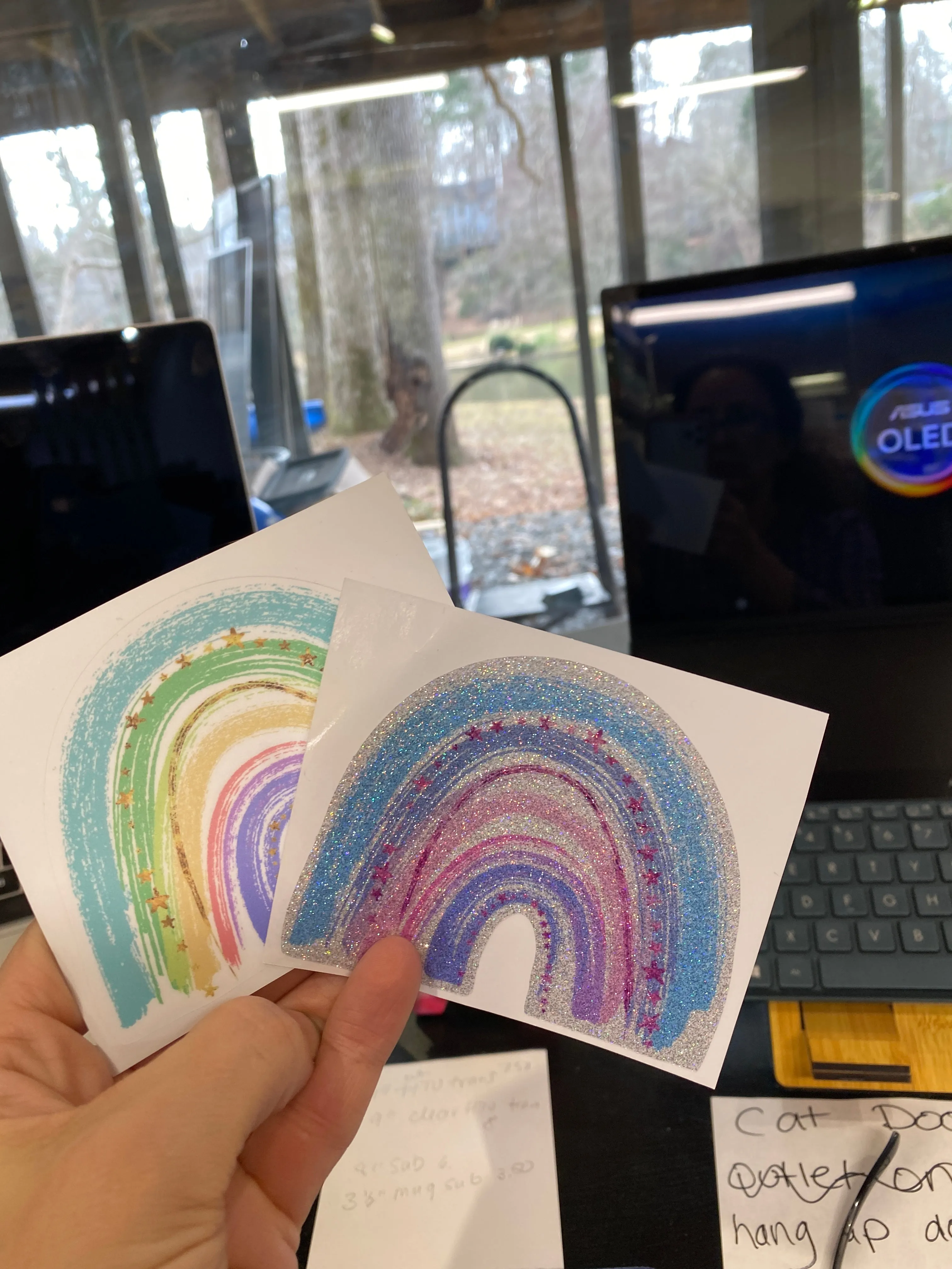 Sticker | 39E | Pastel Rainbow | Waterproof Vinyl Sticker | White | Clear | Permanent | Removable | Window Cling | Glitter | Holographic