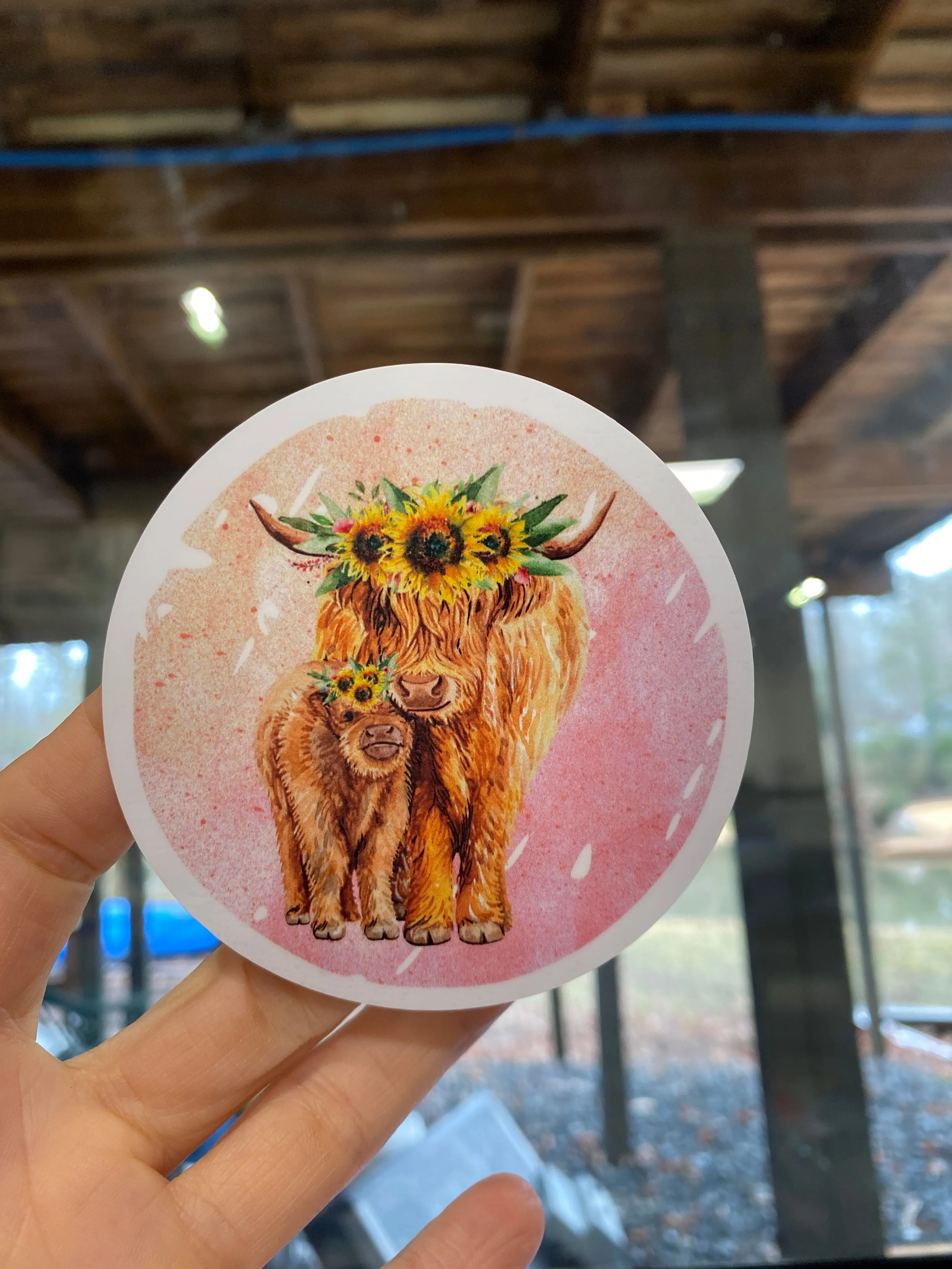 Sticker | 39N | Highland Cow with Calf | Waterproof Vinyl Sticker | White | Clear | Permanent | Removable | Window Cling | Glitter | Holographic