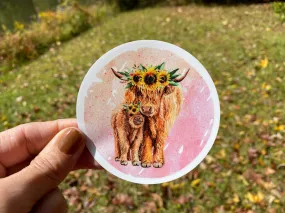 Sticker | 39N | Highland Cow with Calf | Waterproof Vinyl Sticker | White | Clear | Permanent | Removable | Window Cling | Glitter | Holographic
