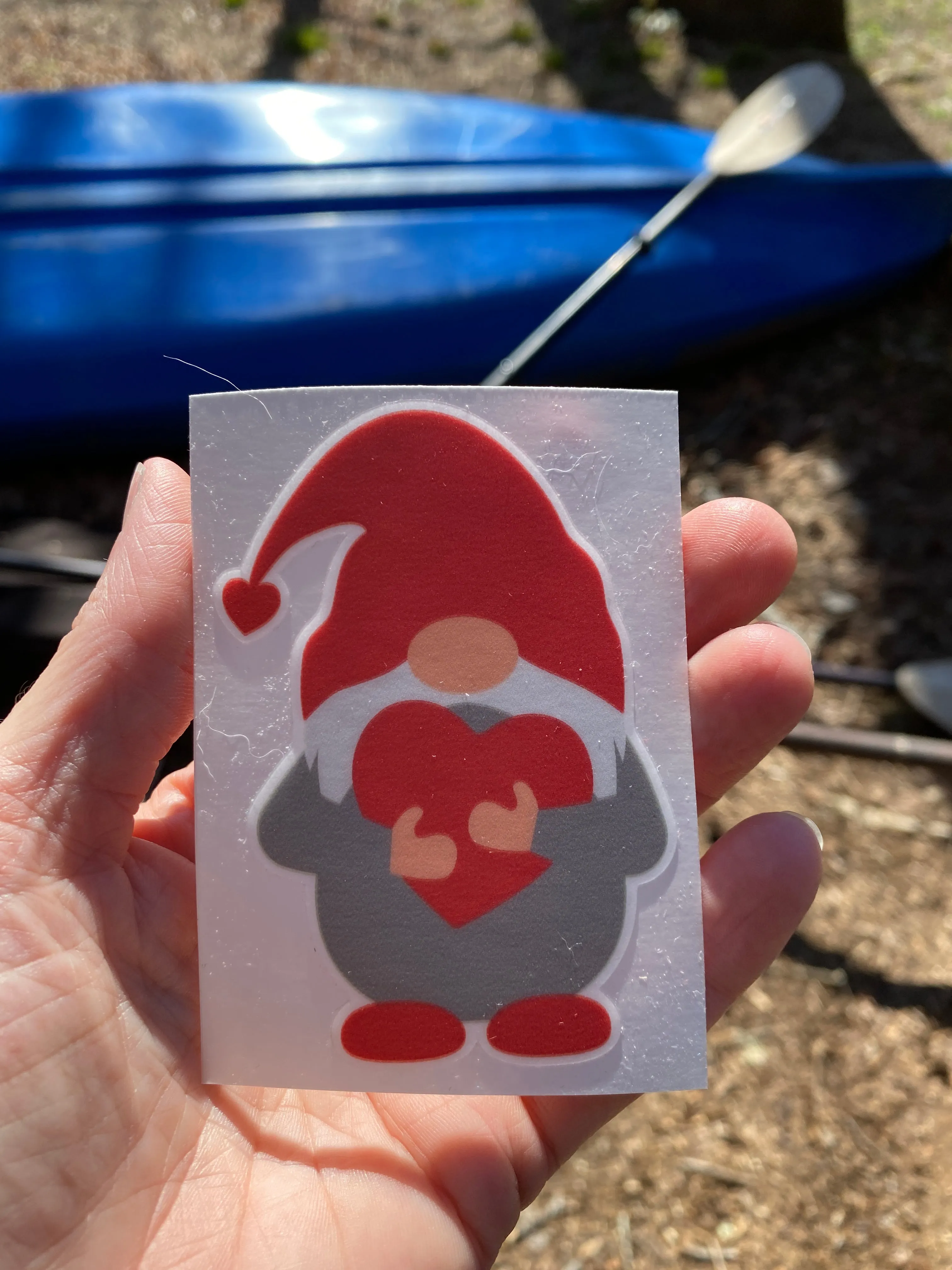 Sticker | 39O | Gnome holding Heart | Waterproof Vinyl Sticker | White | Clear | Permanent | Removable | Window Cling | Glitter | Holographic
