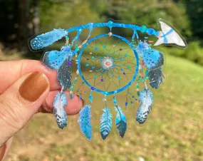 Sticker | 46D | Blue Dreamcatcher | Waterproof Vinyl Sticker | White | Clear | Permanent | Removable | Window Cling | Glitter | Holographic