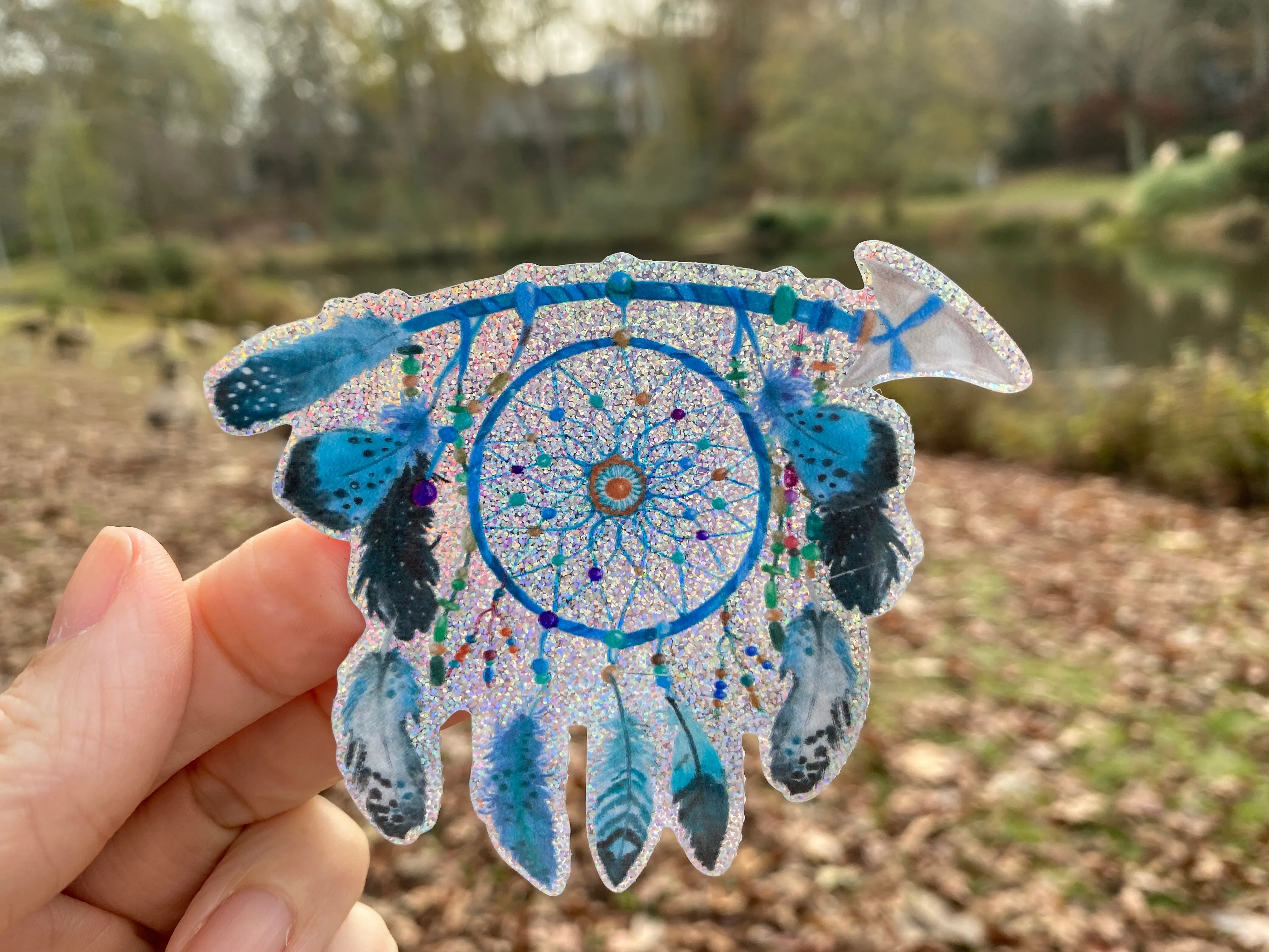 Sticker | 46D | Blue Dreamcatcher | Waterproof Vinyl Sticker | White | Clear | Permanent | Removable | Window Cling | Glitter | Holographic