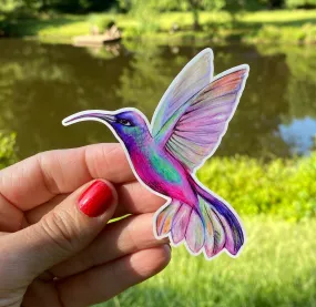 Sticker | 49C | Hummingbird | Waterproof Vinyl Sticker | White | Clear | Permanent | Removable | Window Cling | Glitter | Holographic