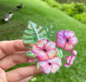 Sticker | 49D | Hibiscus| Waterproof Vinyl Sticker | White | Clear | Permanent | Removable | Window Cling | Glitter | Holographic