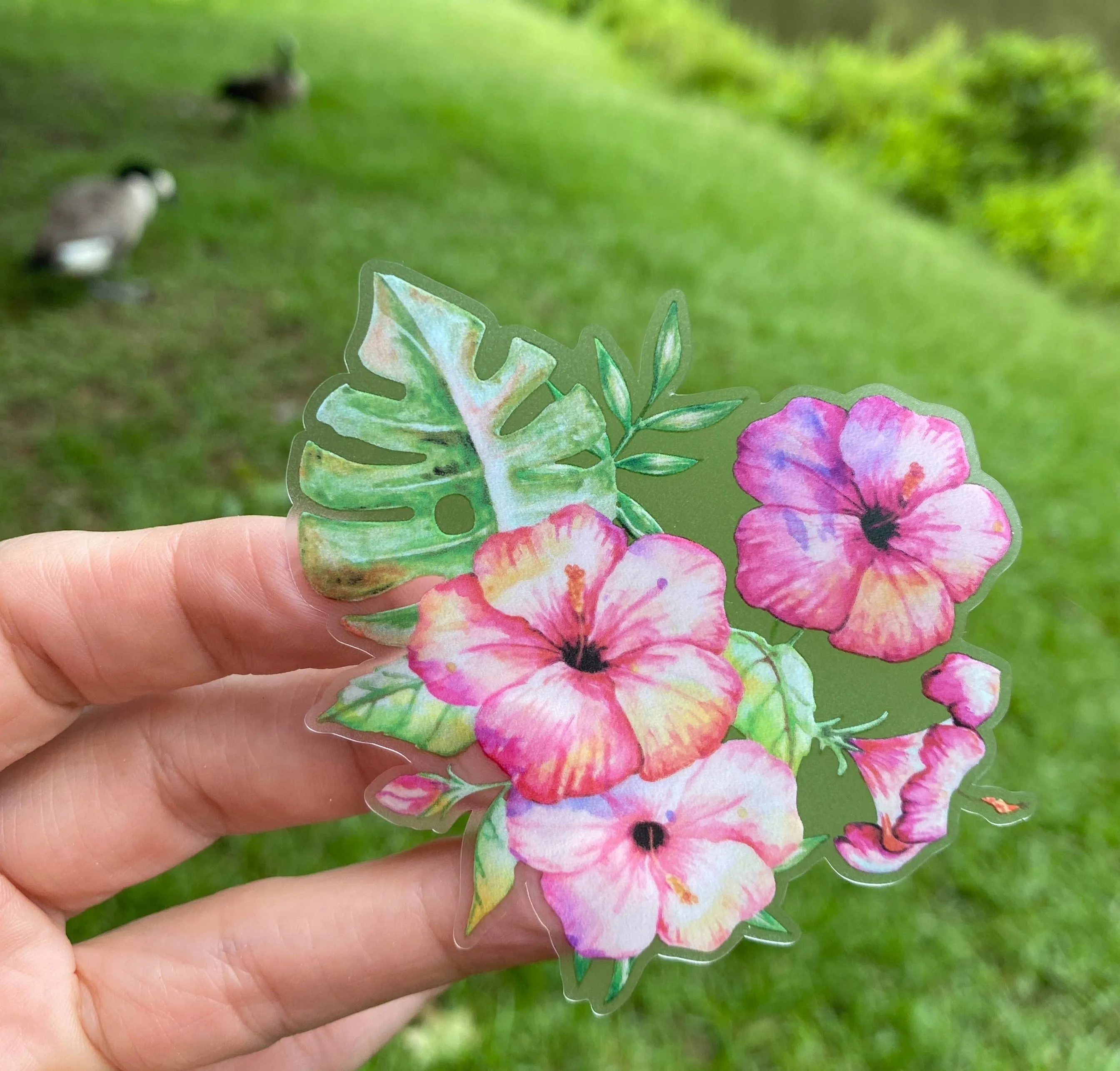 Sticker | 49D | Hibiscus| Waterproof Vinyl Sticker | White | Clear | Permanent | Removable | Window Cling | Glitter | Holographic
