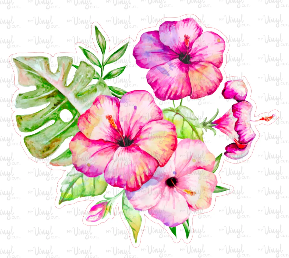 Sticker | 49D | Hibiscus| Waterproof Vinyl Sticker | White | Clear | Permanent | Removable | Window Cling | Glitter | Holographic
