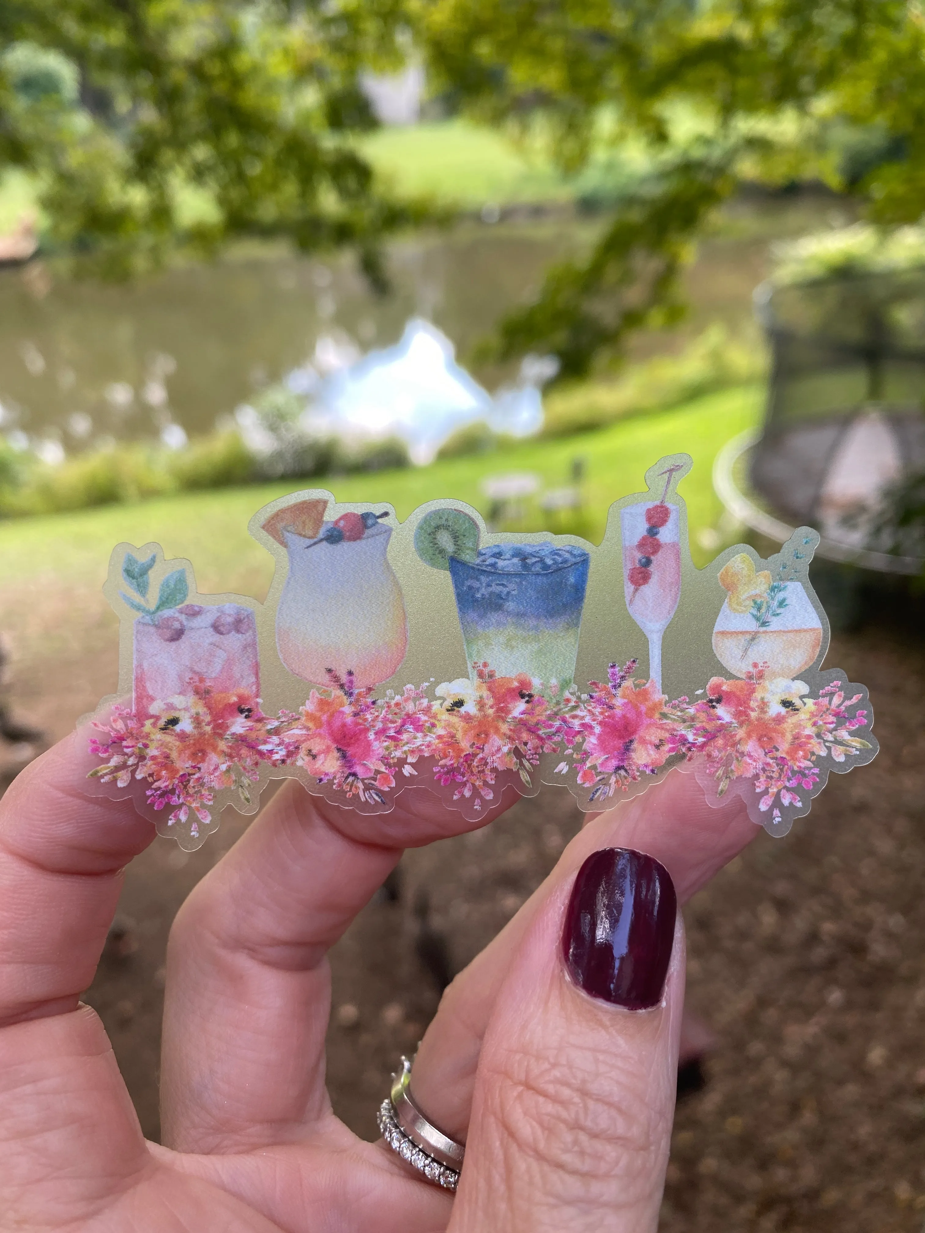 Sticker | 49O | Watercolor Drinks | Waterproof Vinyl Sticker | White | Clear | Permanent | Removable | Window Cling | Glitter | Holographic