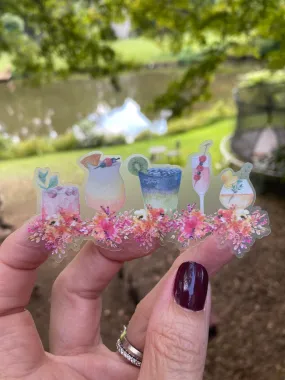 Sticker | 49O | Watercolor Drinks | Waterproof Vinyl Sticker | White | Clear | Permanent | Removable | Window Cling | Glitter | Holographic