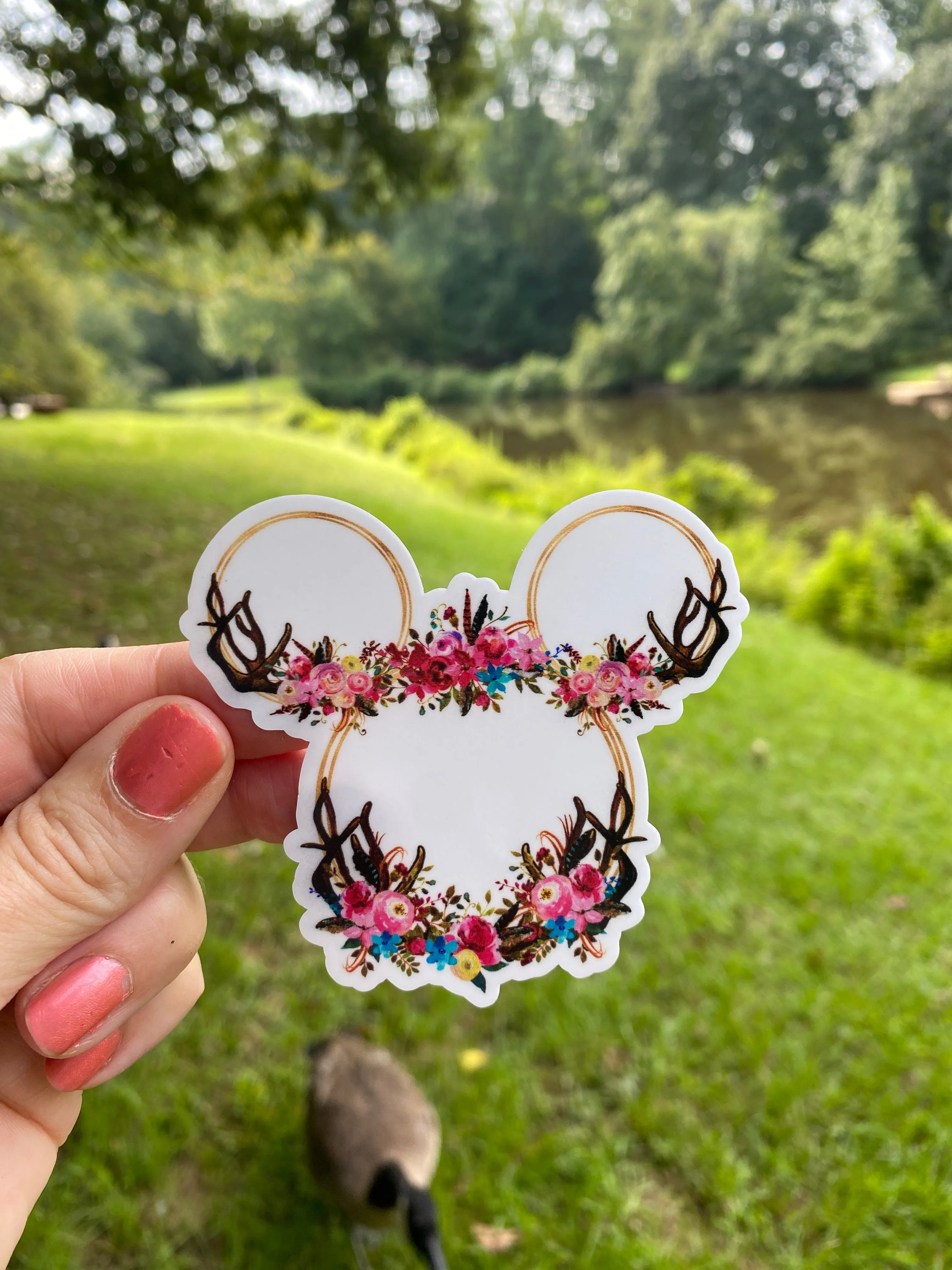 Sticker | 49P | Ears with Flowers | Waterproof Vinyl Sticker | White | Clear | Permanent | Removable | Window Cling | Glitter | Holographic