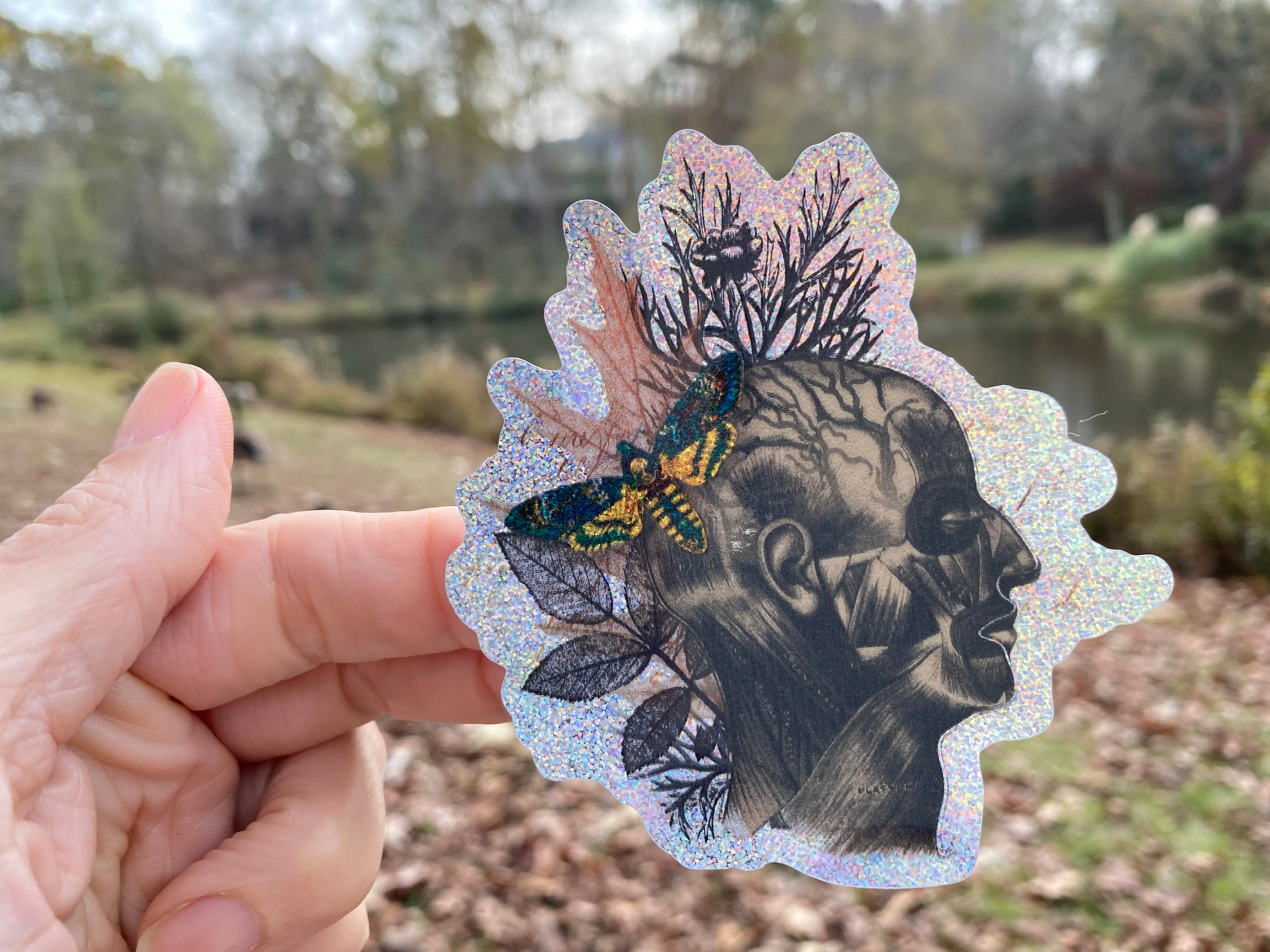 Sticker | 55 | Muscle Skull | Waterproof Vinyl Sticker | White | Clear | Permanent | Removable | Window Cling | Glitter | Holographic