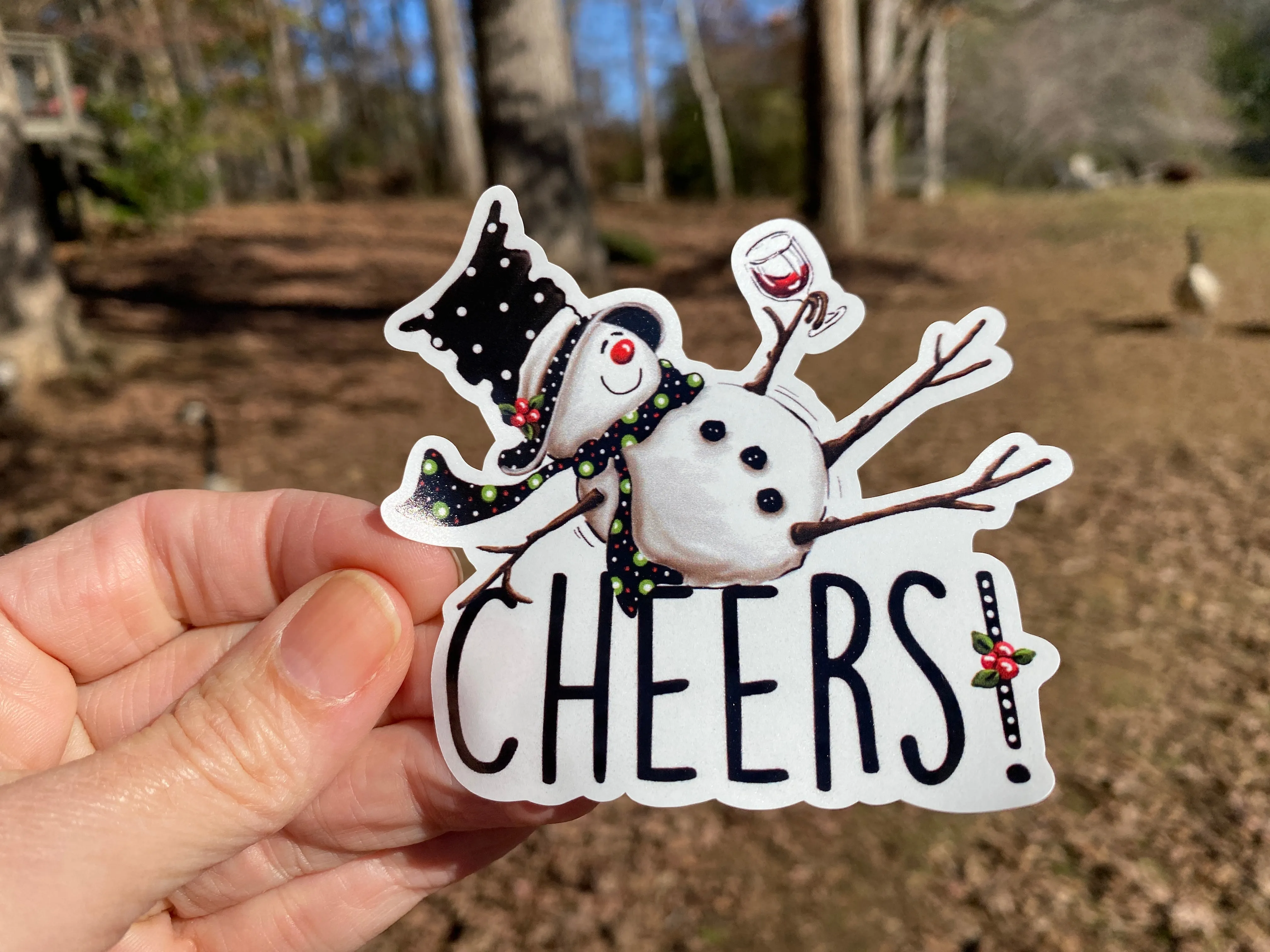 Sticker | 56O | Tipsy Snowman | Waterproof Vinyl Sticker | White | Clear | Permanent | Removable | Window Cling | Glitter | Holographic