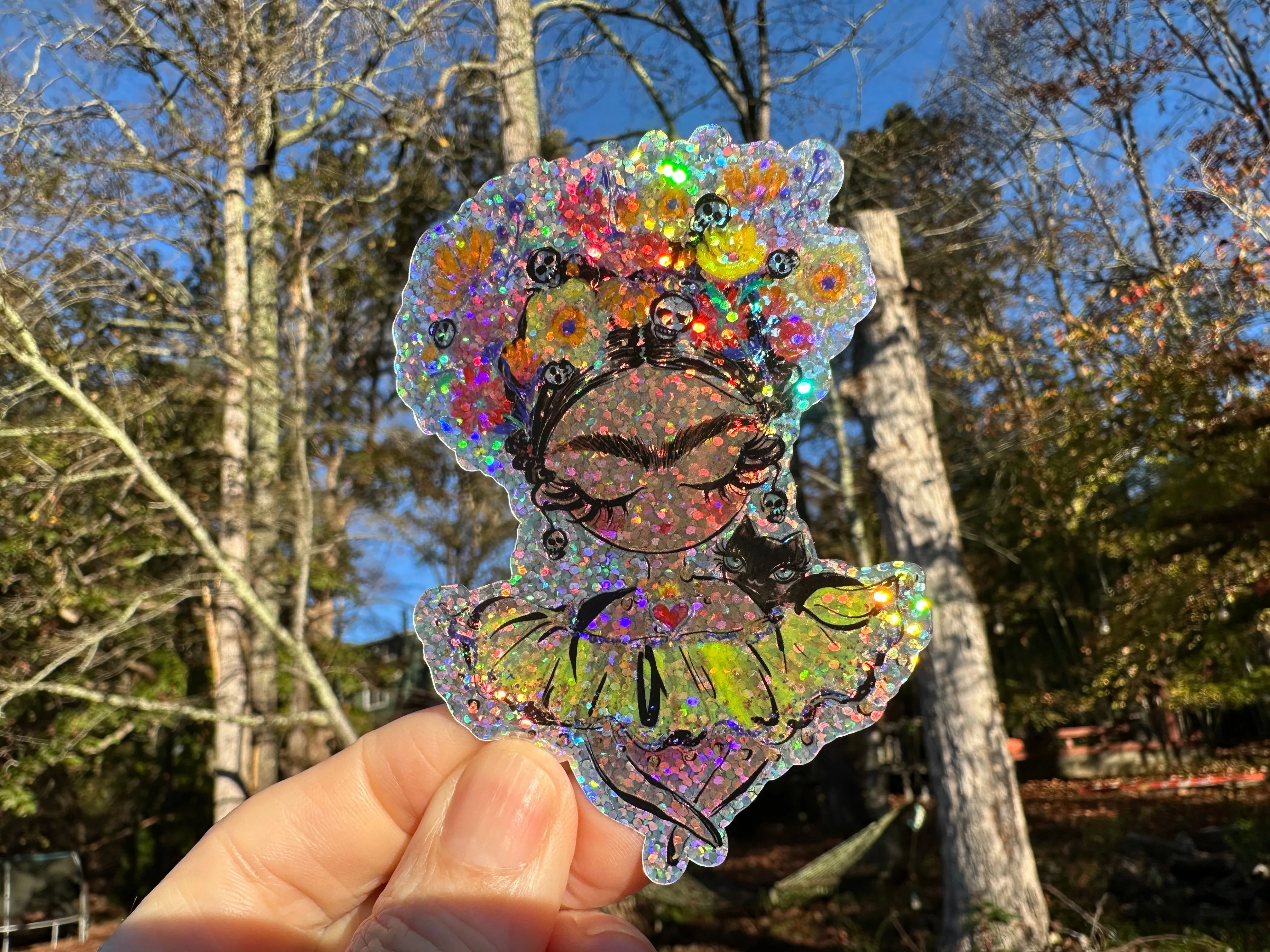 Sticker | 62M | Frida | Waterproof Vinyl Sticker | White | Clear | Permanent | Removable | Window Cling | Glitter | Holographic