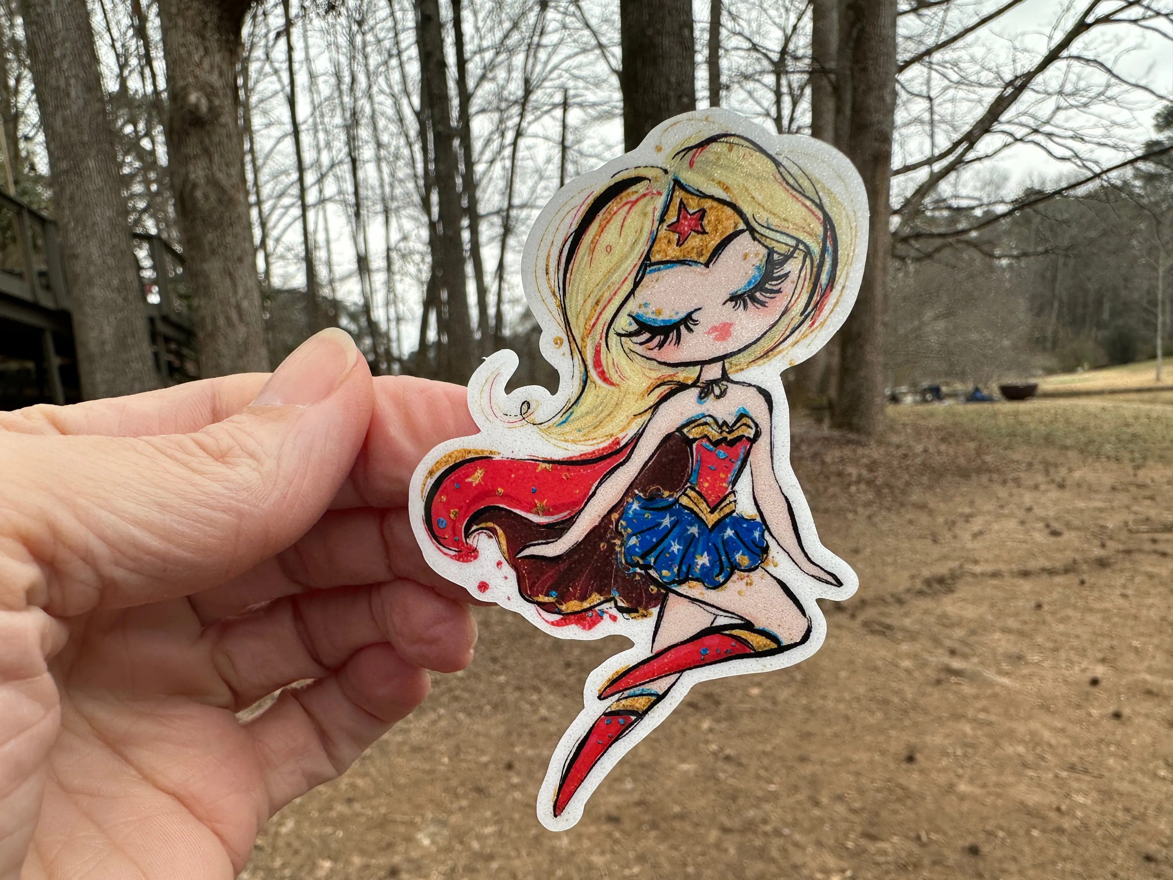 Sticker | 66B | SUPER HERO GIRL | Waterproof Vinyl Sticker | White | Clear | Permanent | Removable | Window Cling | Glitter | Holographic