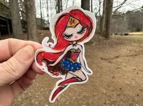 Sticker | 66C | SUPER HERO GIRL | Waterproof Vinyl Sticker | White | Clear | Permanent | Removable | Window Cling | Glitter | Holographic