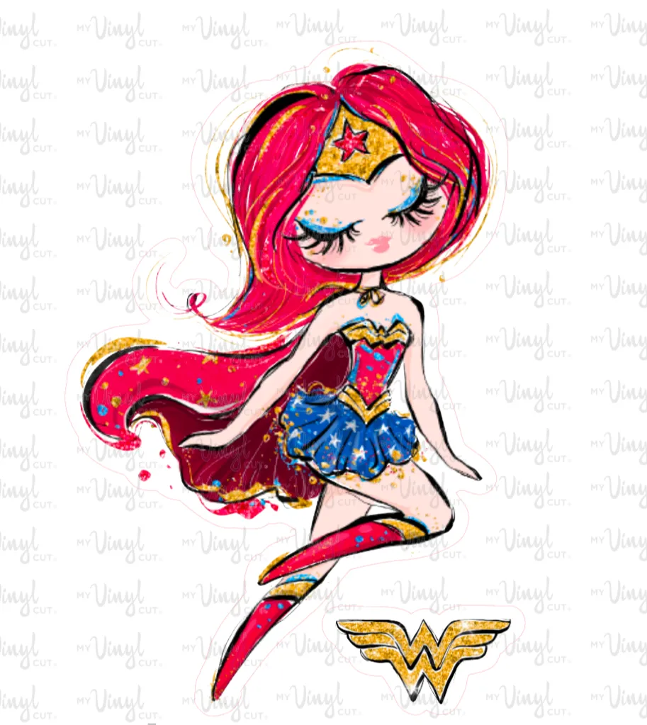 Sticker | 66C | SUPER HERO GIRL | Waterproof Vinyl Sticker | White | Clear | Permanent | Removable | Window Cling | Glitter | Holographic