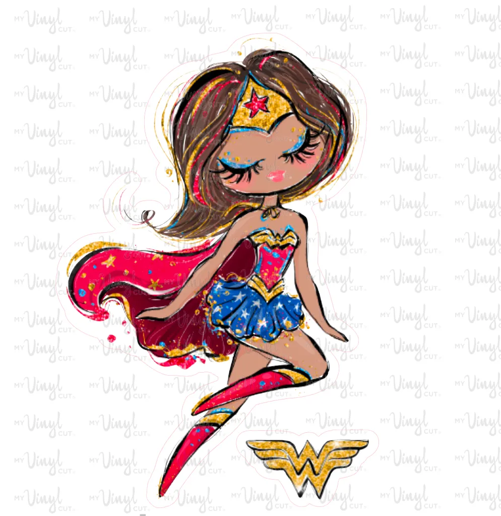 Sticker | 66D | SUPER HERO GIRL | Waterproof Vinyl Sticker | White | Clear | Permanent | Removable | Window Cling | Glitter | Holographic