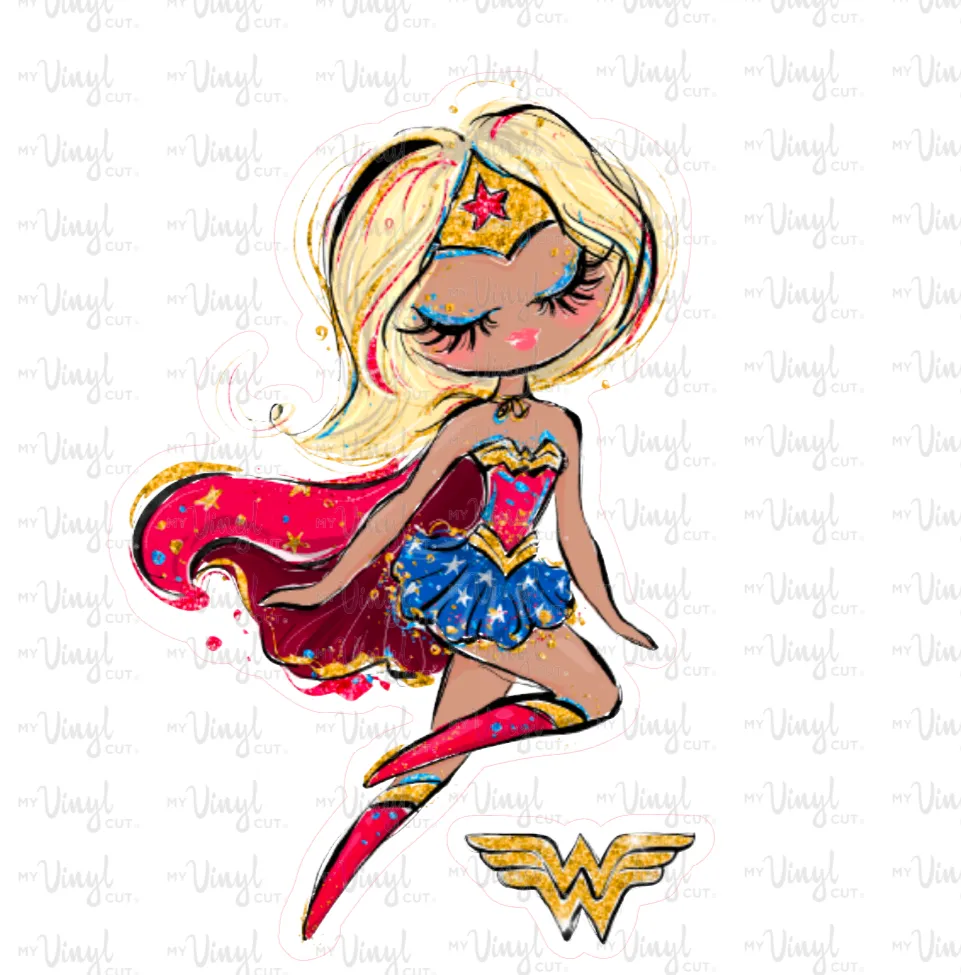 Sticker | 66E | SUPER HERO GIRL | Waterproof Vinyl Sticker | White | Clear | Permanent | Removable | Window Cling | Glitter | Holographic