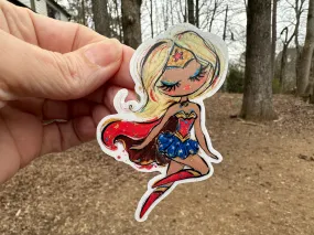 Sticker | 66E | SUPER HERO GIRL | Waterproof Vinyl Sticker | White | Clear | Permanent | Removable | Window Cling | Glitter | Holographic
