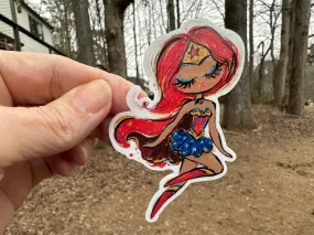 Sticker | 66F | SUPER HERO GIRL | Waterproof Vinyl Sticker | White | Clear | Permanent | Removable | Window Cling | Glitter | Holographic