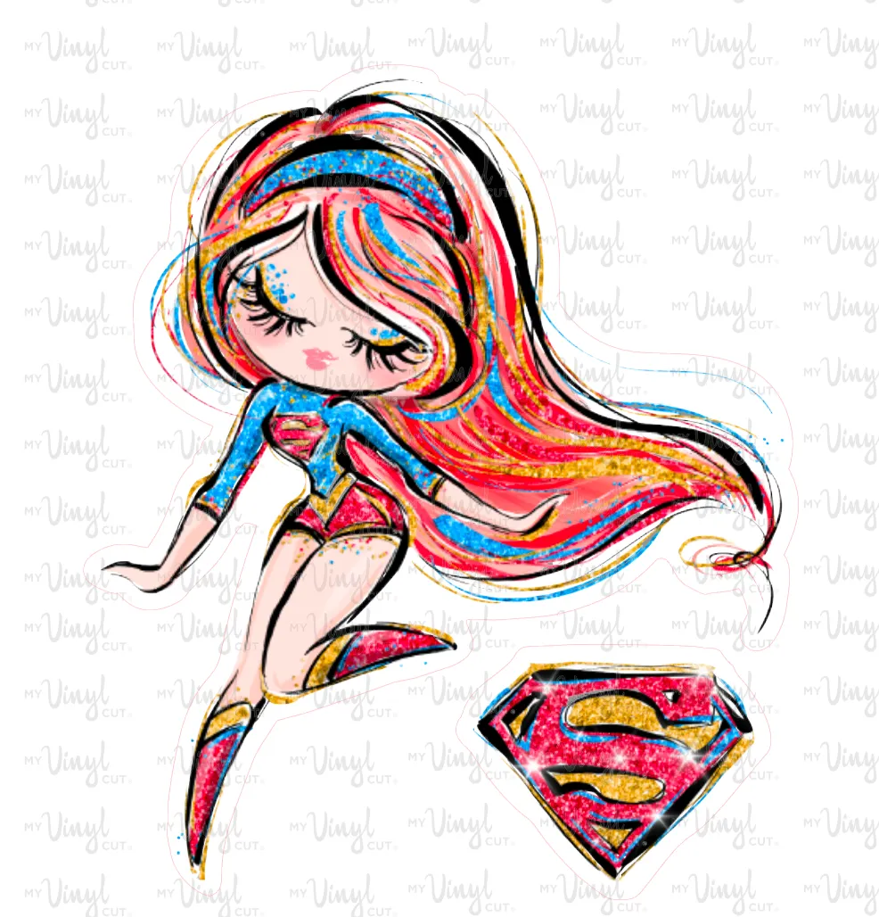 Sticker | 66I | SUPER HERO GIRL | Waterproof Vinyl Sticker | White | Clear | Permanent | Removable | Window Cling | Glitter | Holographic
