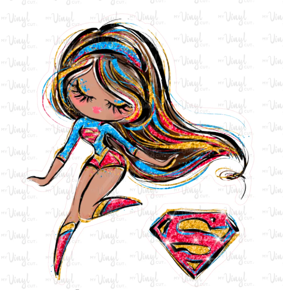 Sticker | 66J | SUPER HERO GIRL | Waterproof Vinyl Sticker | White | Clear | Permanent | Removable | Window Cling | Glitter | Holographic
