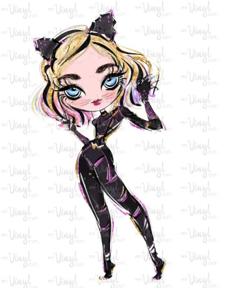 Sticker | 68M | Enid in Cat Suit | Waterproof Vinyl Sticker | White | Clear | Permanent | Removable | Window Cling | Glitter | Holographic