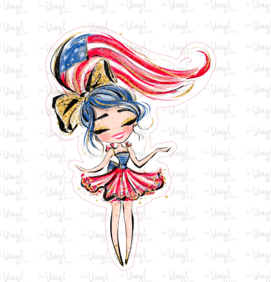 Sticker | 69A | Patriotic Girl | Waterproof Vinyl Sticker | White | Clear | Permanent | Removable | Window Cling | Glitter | Holographic