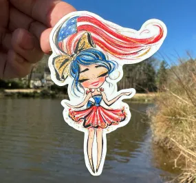 Sticker | 69A | Patriotic Girl | Waterproof Vinyl Sticker | White | Clear | Permanent | Removable | Window Cling | Glitter | Holographic