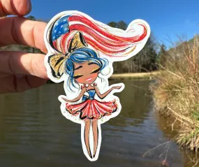 Sticker | 69B | Patriotic Girl | Waterproof Vinyl Sticker | White | Clear | Permanent | Removable | Window Cling | Glitter | Holographic