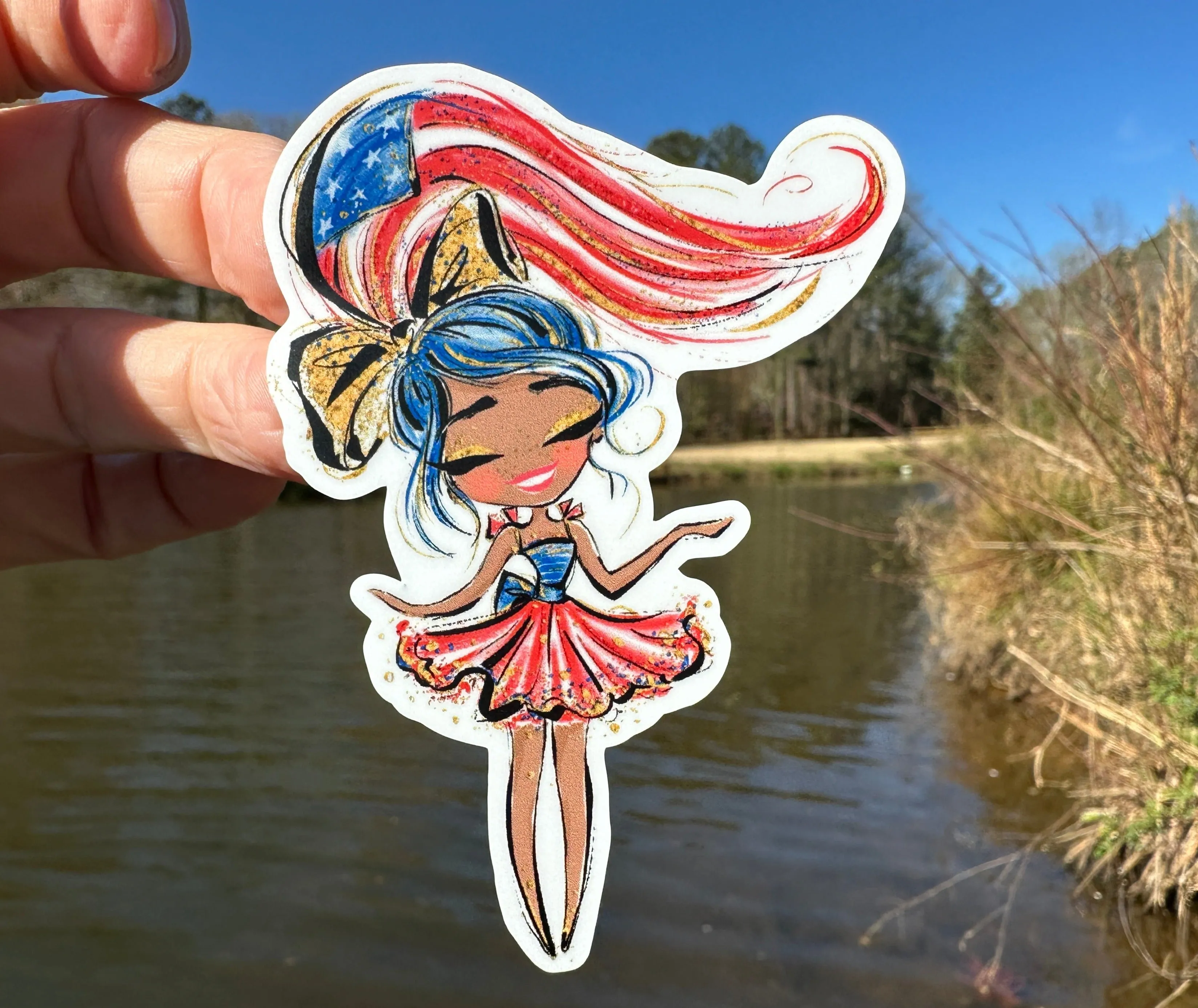 Sticker | 69B | Patriotic Girl | Waterproof Vinyl Sticker | White | Clear | Permanent | Removable | Window Cling | Glitter | Holographic