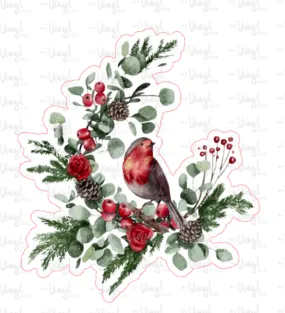 Sticker | BM | Winter Bird | Waterproof Vinyl Sticker | White | Clear | Permanent | Removable | Window Cling | Glitter | Holographic