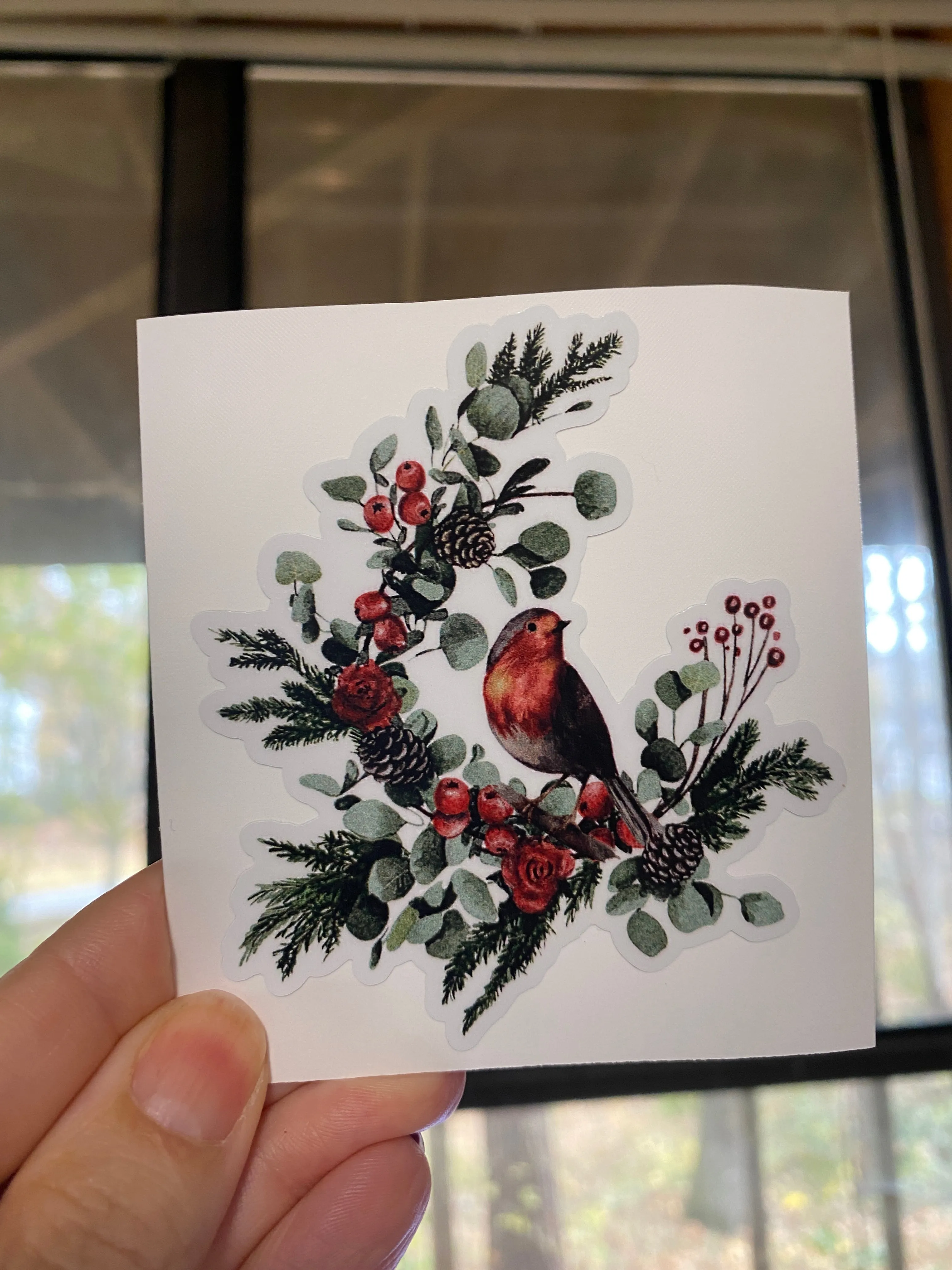 Sticker | BM | Winter Bird | Waterproof Vinyl Sticker | White | Clear | Permanent | Removable | Window Cling | Glitter | Holographic