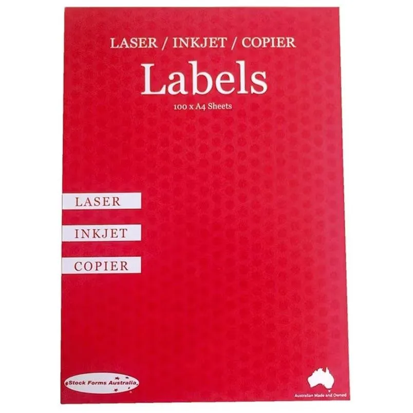 Stock Forms 2UP Inkjet Laser Labels A4 Fluoro Pink 100 Sheets Pack 5