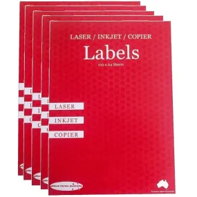 Stock Forms 4UP Inkjet Laser Labels A4 Fluoro Yellow 100 Sheets Pack 5