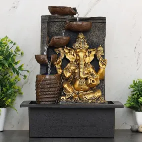 UrbCharm Ganesha 5-Steps Indoor Table Top Fountain with Multicolour Lights and Water Pump | Polyresin Table Top Indoor Outdoor Water Fall Fountain with LED Lights Home Decor Decoration Gift Gifting