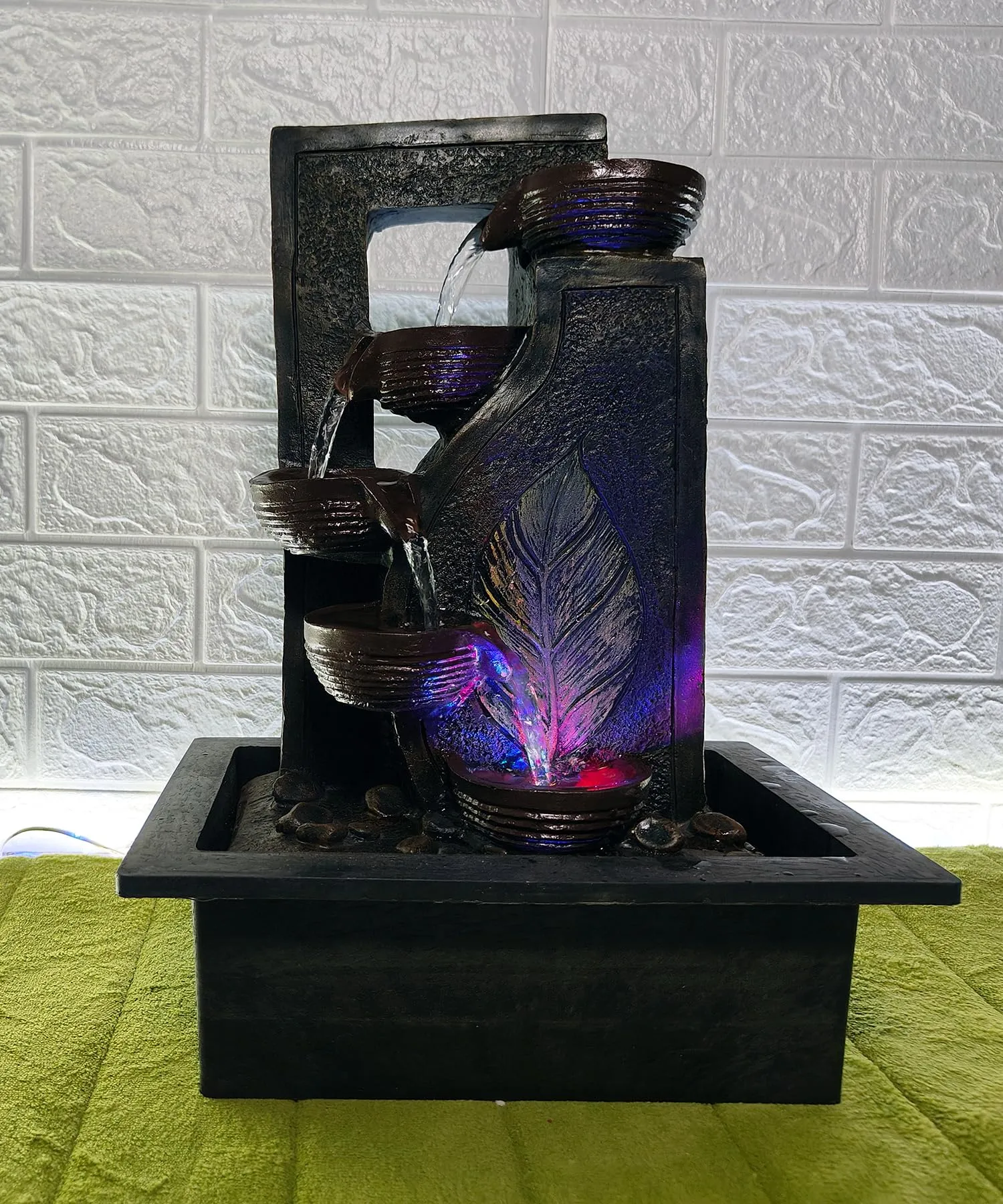 UrbCharm Polyresin 5 Step Diya Water Fountain for Home, Office, Garden (40 X 22 X 30Cm) Decor Items for Living Room | Best Gift for Any Occasion Water Fountain (Brown)